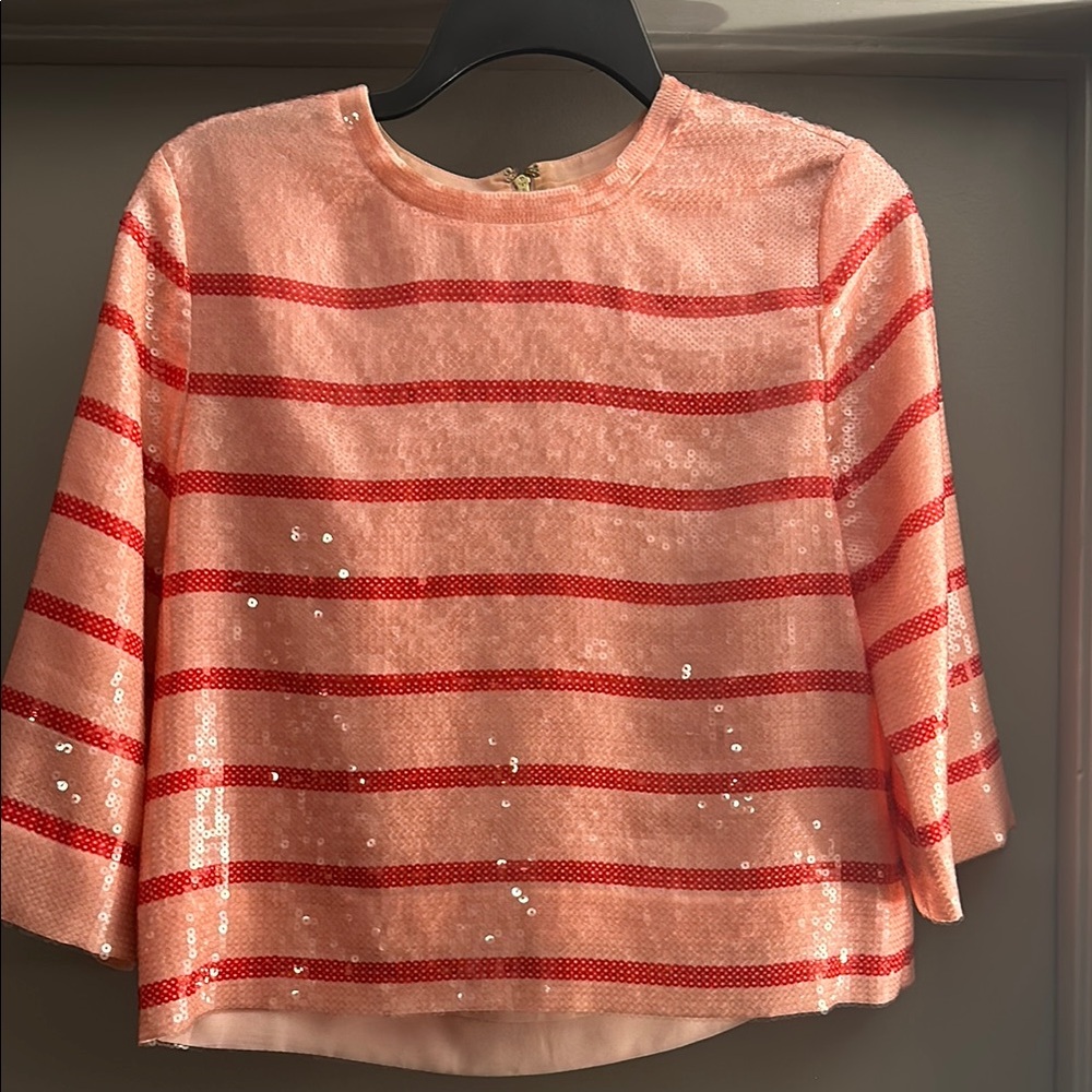 Kate Spade Pink and Red Sequin Striped Top